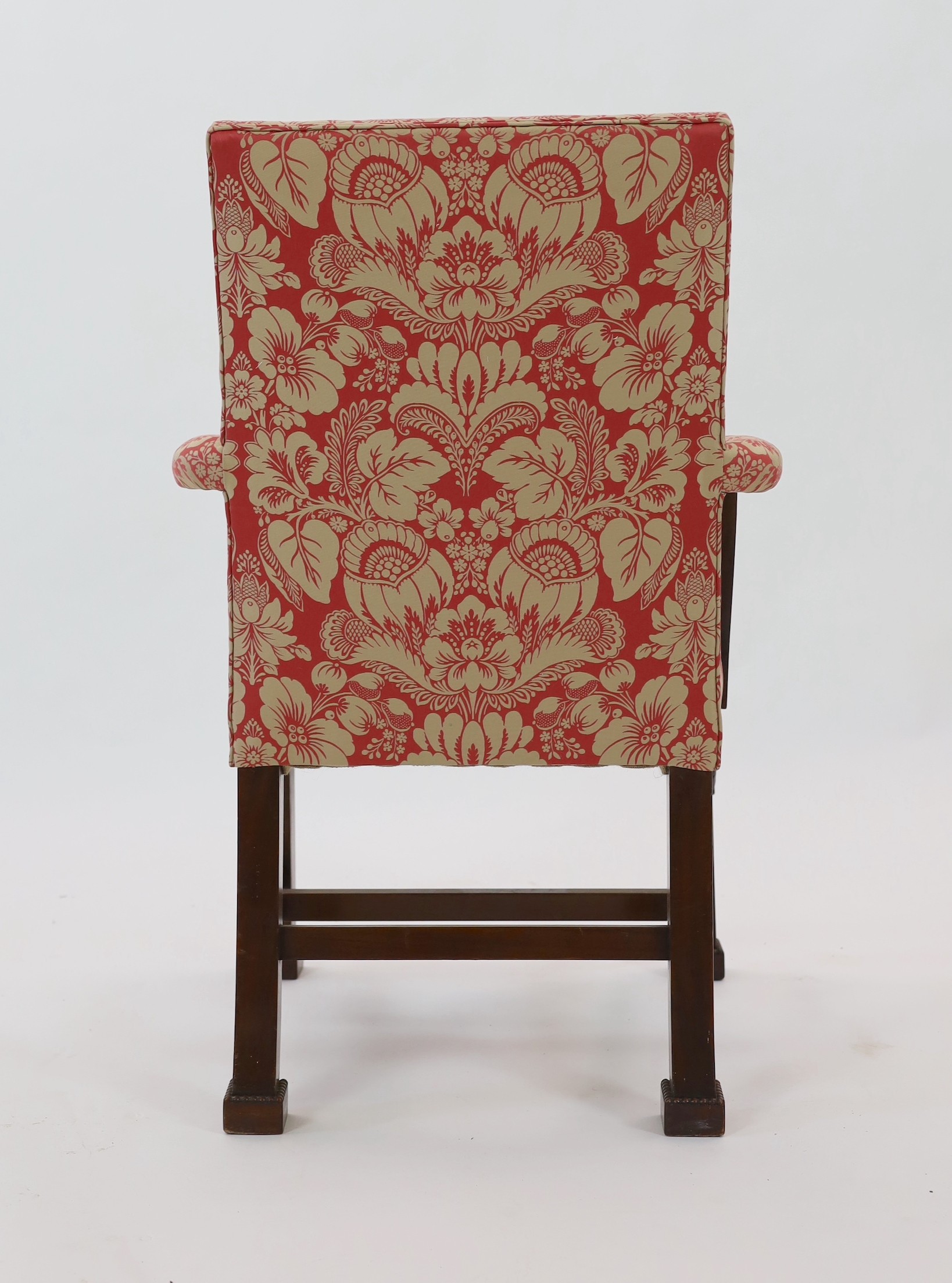 A George III style mahogany elbow chair, width 84cm, depth 67cm, height 101cm